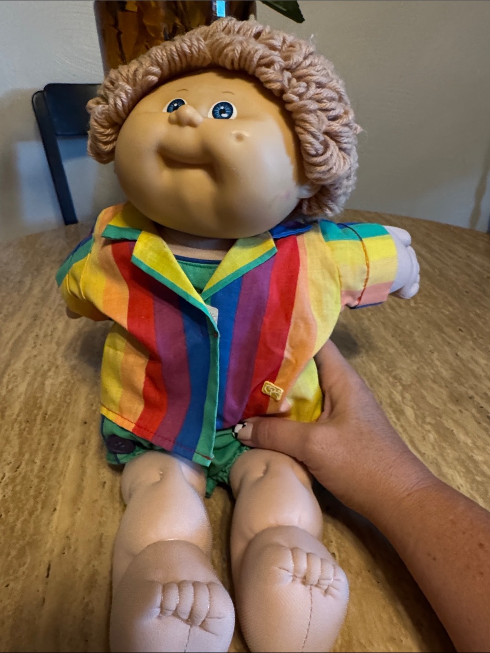 Vintage Cabbage Patch Doll with Rainbow Shirt and jumper.